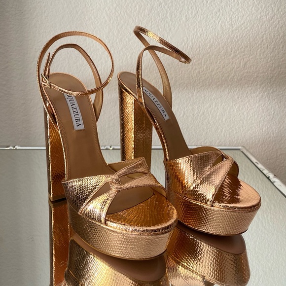 New Aquazzura Sinner Snake-Embossed Metallic Leather Sandals 38.5 $875 - Picture 5 of 11